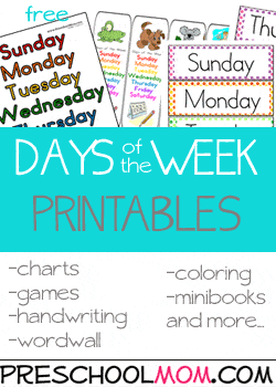 Days Of The Week Chart Pdf