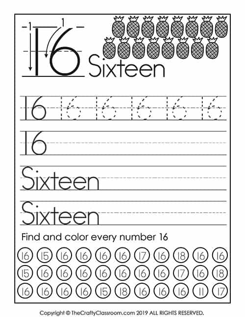 16 Number Worksheet